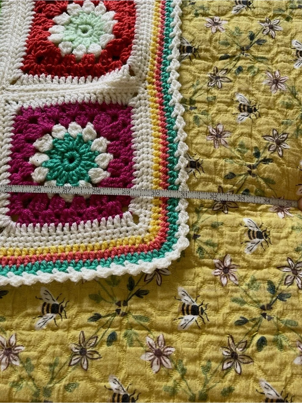 Handmade Granny Square Crochet Baby Blanket, Multicolor, Acrylic, 31” x 37”